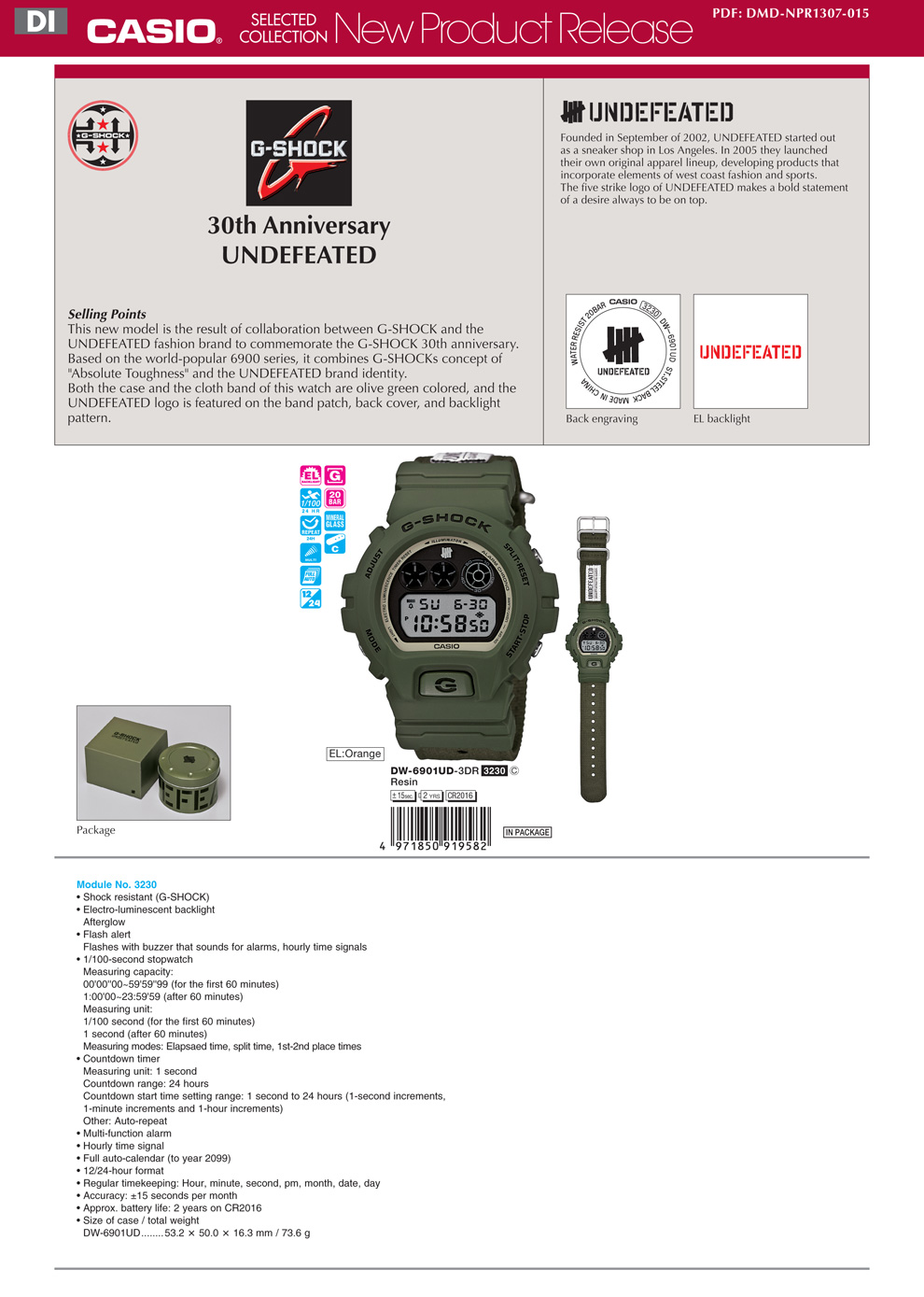 NPR G-Shock 30th Anniversary UNDEFEATED DW-6901UD-3