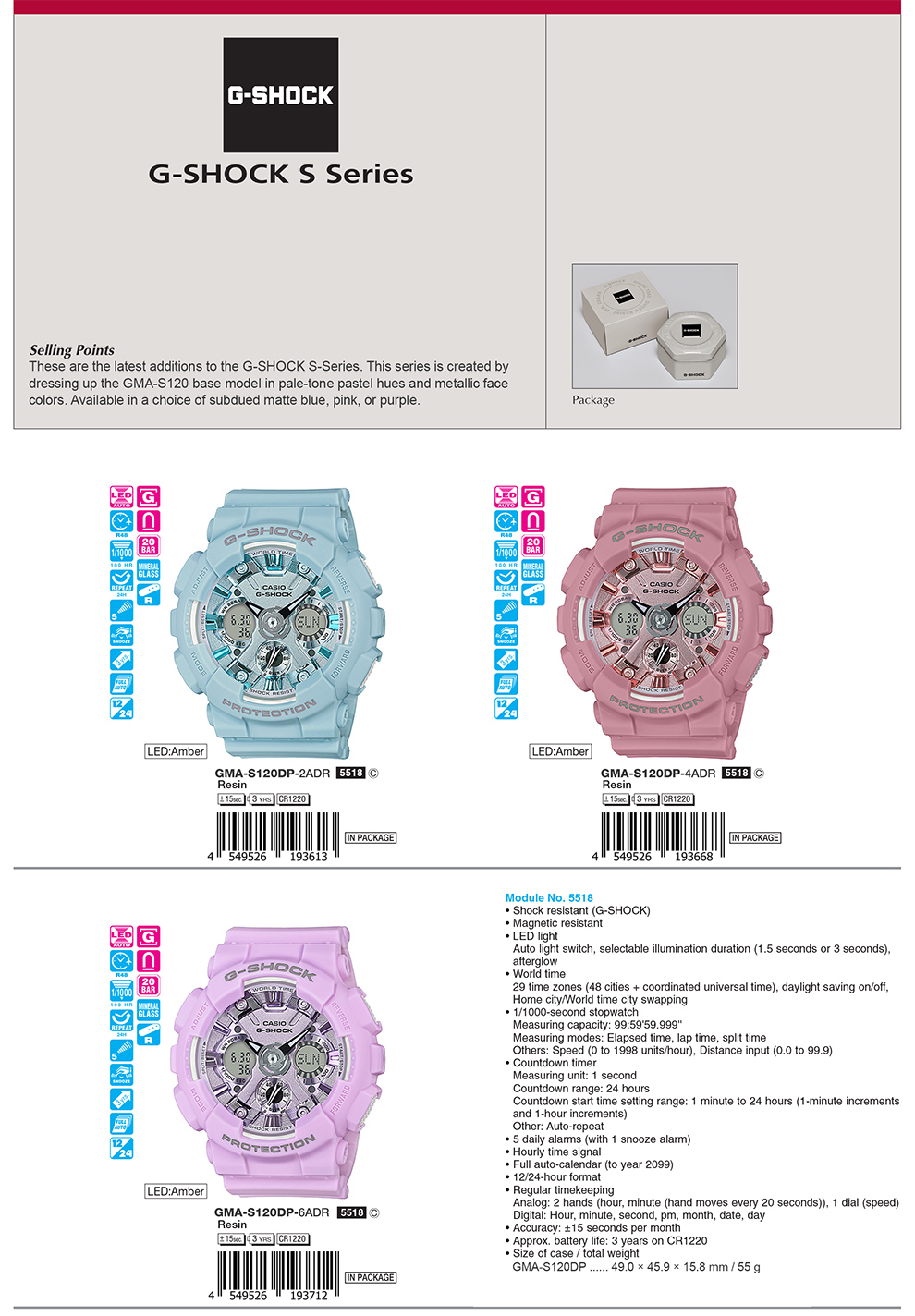 G-SHOCK, S Series, pale-tone, pastel hues, metallic face, matte blue, pink, purple, GMA-S120DP-2A, GMA-S120DP-4A, GMA-S120DP-6A